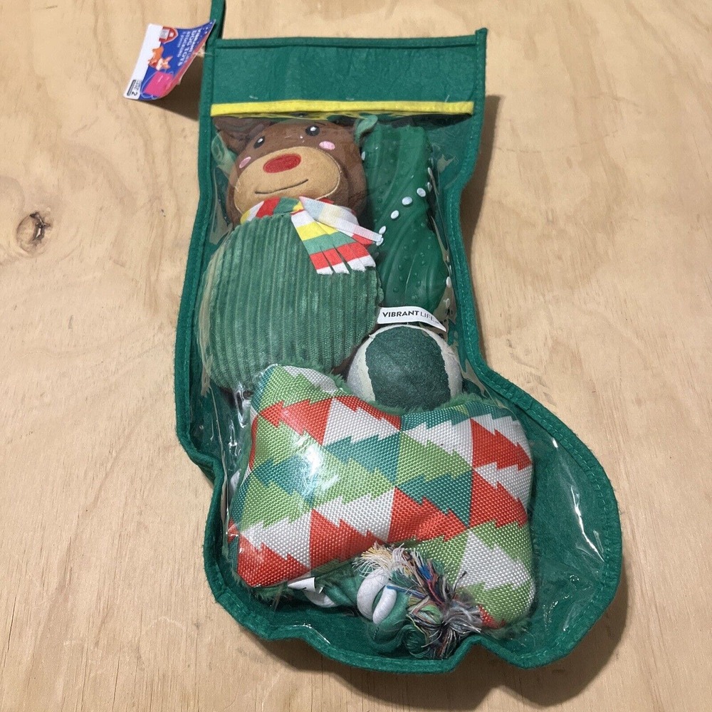 Vibrant Life Holiday 5 Piece Dog Toy Stocking Gift Set, Green Light to Mod Chew